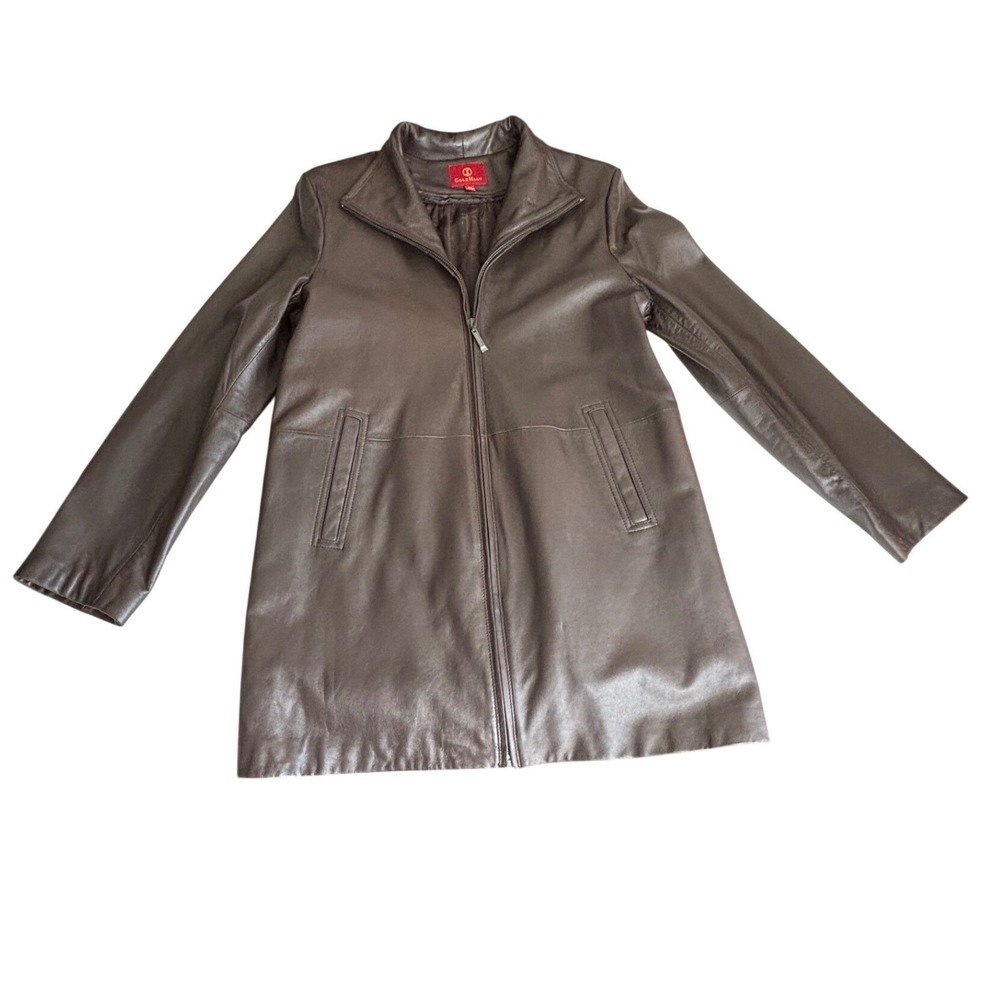 Cole Haan Mens Brown Lambskin Leather Car Coat Jacket Removable Liner Medium - Picture 2 of 15